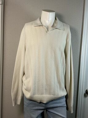 Goodfellow & Co Cream V-Neck Collared Knit Sweater